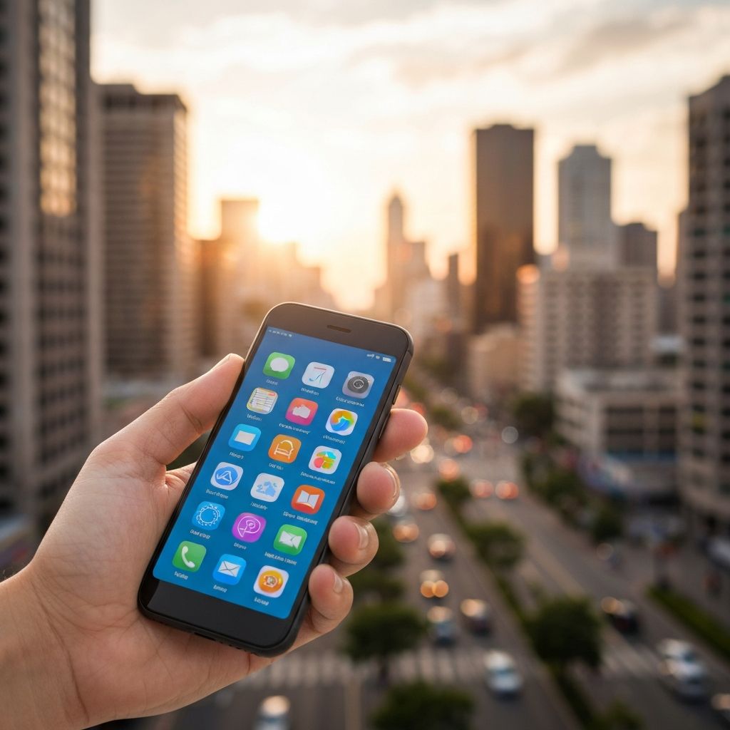 Hands holding smartphone showing money-making apps