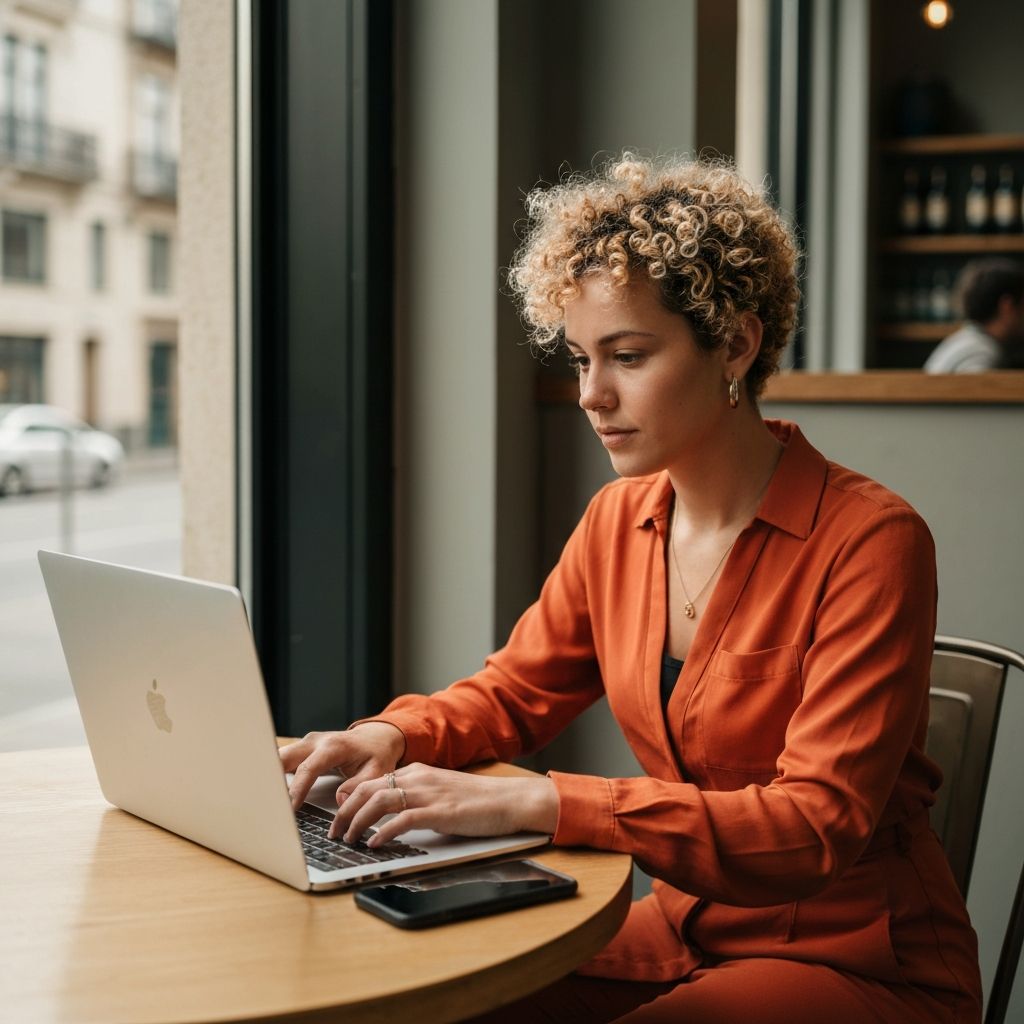 Person working on a digital side hustle at a cafe with their phone