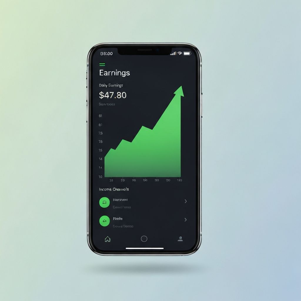 Digital ATM app dashboard showing online income earnings